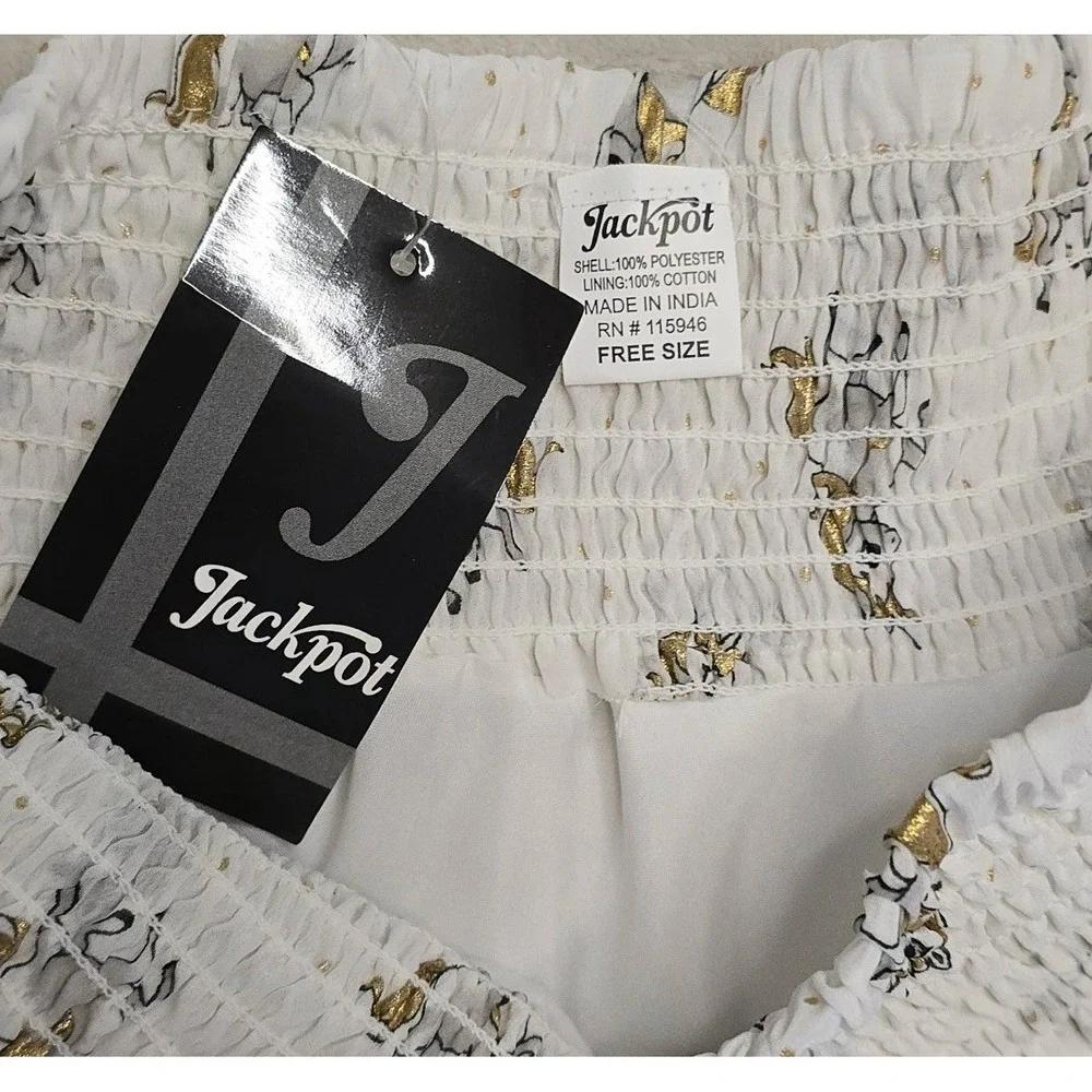 Vtg Jackpot Skirt One Size White Gold Unicorn‎ Print Midi Boho Festival Art NEW